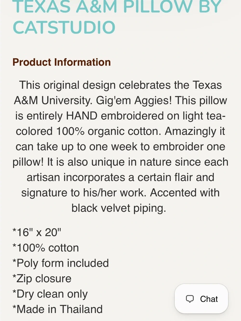 Texas A& M Maroon & Cream Decorative Throw Pillow by Cat Studio
